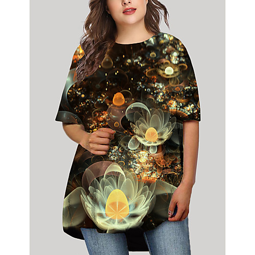 

Women's Plus Size Dresses T Shirt Dress Tee Dress Short Mini Dress Half Sleeve Floral Graphic Color Block Print Casual Fall Gold XL XXL 3XL 4XL 5XL / Holiday