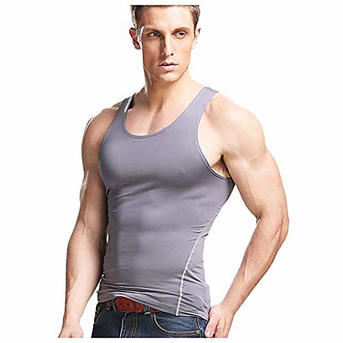 

allywit-mens fitness muscle solid casual sleeveless bodybuilding tight-drying muscle gym workout tank tops gray