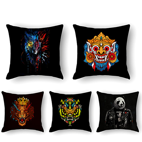 

Cushion Cover 5PCS Linen Soft Print Square Throw Pillow Cover Cushion Case Pillowcase for Sofa Bedroom 45 x 45 cm (18 x 18 Inch) Superior Quality Mashine Washable