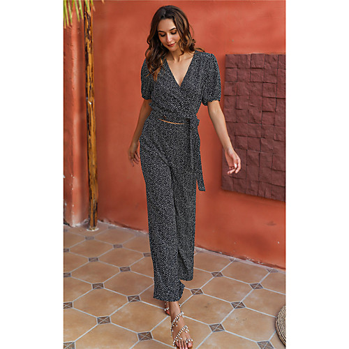 

Women's Basic Streetwear Print Daily Two Piece Set Crop Pant Loungewear Tops