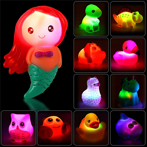 

Light Up Floating Rubber Animals Bath Toy Bathtub Pool Toys Water Pool Bathtub Toy Mermaid Plastic Flashing Colored Changing Lights Bathtime Bathroom 10 pcs for Toddlers, Bathtime Gift for Kids