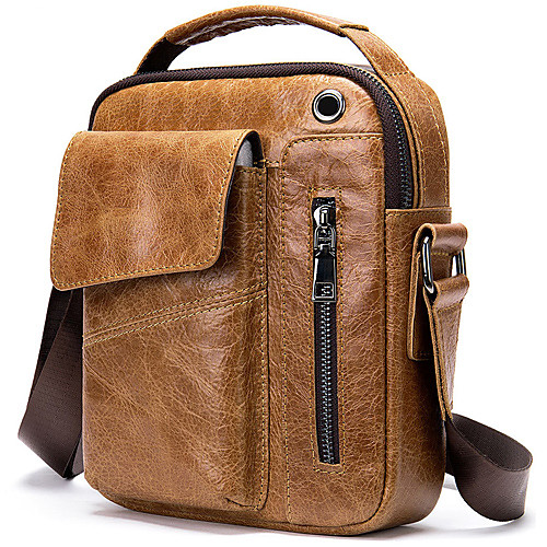

Men's Bags Nappa Leather Cowhide Crossbody Bag Zipper Solid Color Daily Going out 2021 MessengerBag Black Brown Coffee