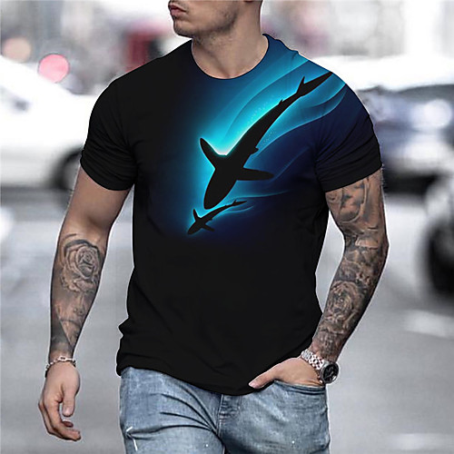

Men's Tees T shirt 3D Print Graphic Prints Shark Animal Print Short Sleeve Daily Tops Casual Designer Big and Tall Black