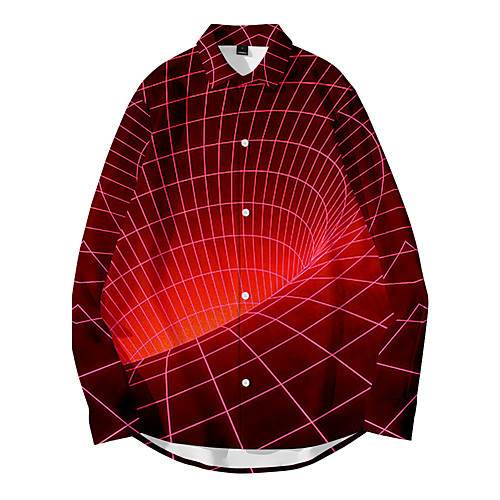 

Men's Shirt 3D Print Optical Illusion Button-Down 3D Print Long Sleeve Casual Tops Casual Fashion Breathable Comfortable Red