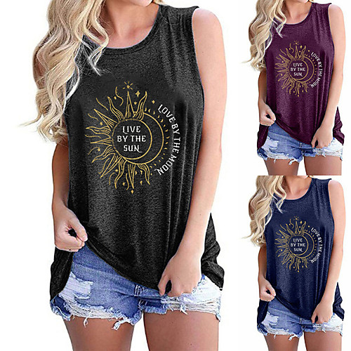 

Women's Tank Top Tee / T-shirt Pure Color Crew Neck Cotton Sunflower Sport Athleisure Top Sleeveless Breathable Soft Comfortable Everyday Use Street Casual Daily Outdoor