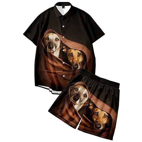

Men's Shirt Suits 3D Print Dog Animal Button-Down 3D Print Short Sleeve Daily Tops Casual Fashion Breathable Yellow