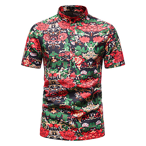 

Men's Shirt Other Prints Abstract Short Sleeve Daily Tops 100% Cotton Red