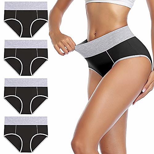 

Women's Cotton Underwear High Waist Briefs Ladies Soft Breathable Plus Size Panties Full Coverage Underpants Black Size 7