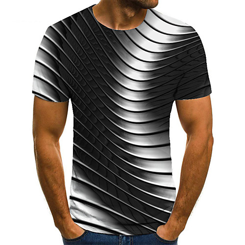

Men's T shirt 3D Print Geometric 3D Print Print Short Sleeve Casual Tops Casual Fashion Black / White