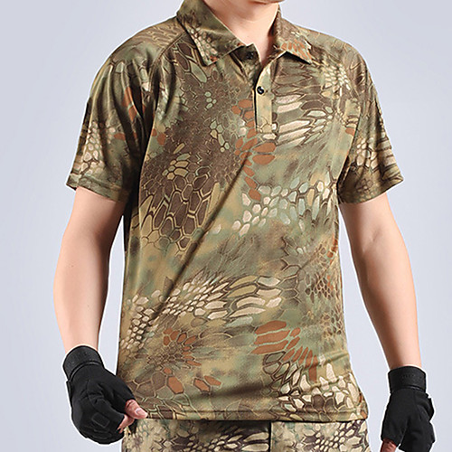 

Men's Hunting T-shirt Camo / Camouflage Short Sleeve Outdoor Summer Breathability Wearable Quick Dry Soft Cotton Polyester Black Yellow Army Green Camouflage Green