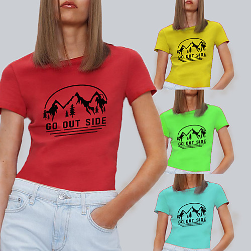 

Women's Tee / T-shirt Pure Color Crew Neck Letter Printed Sport Athleisure T Shirt Top Short Sleeves Breathable Soft Comfortable Everyday Use Street Casual Daily Outdoor