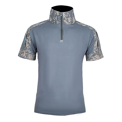 

Men's T shirt Hiking Tee shirt Military Tactical Shirt Short Sleeve Stand Collar Tee Tshirt Top Outdoor Lightweight Breathable Quick Dry Soft Autumn / Fall Spring Cotton Blend Polyester Camo Black