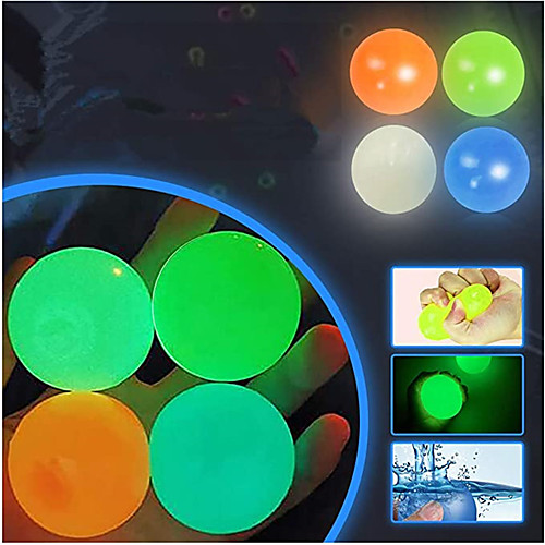 

Sensory Fidget Toy Sticky Ceiling Balls Stress Reliever 4 pcs Ball Glow in the Dark Luminescent Silicone For Kid's Adults' Boys and Girls