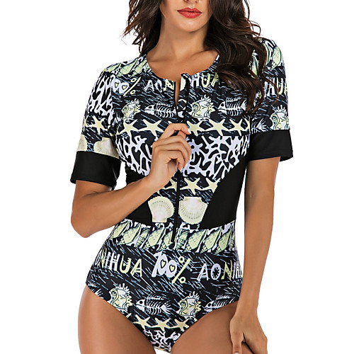 

Women's Rash Guard Diving Swimsuit Tummy Control Push Up Slim Solid Color Color Block Yellow Swimwear Bodysuit Scoop Neck Bathing Suits New Neutral Sports