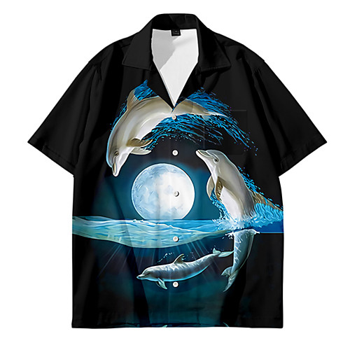 

Men's Shirt 3D Print Fish Animal Button-Down 3D Print Short Sleeve Daily Tops Casual Fashion Hawaiian Black