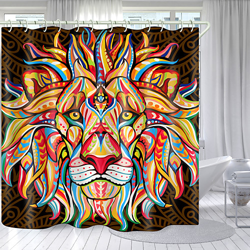 

Color Three-Eyed Lion Digital Printing Shower Curtain Shower Curtains Hooks Modern Polyester New Design