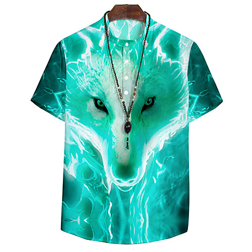 

Men's Shirt 3D Print Wolf Animal Button-Down 3D Print Long Sleeve Daily Tops Casual Fashion Hawaiian Green