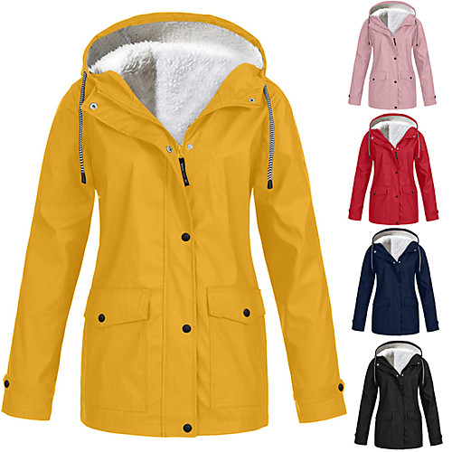 

women rain jacket fleece lining outdoor plus size hooded raincoat thermal warm windproof hoodies outerwear sweatshirt coat overcoat navy