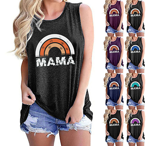 

Women's Tank Top Tee / T-shirt Pure Color Crew Neck Cotton Letter Printed Sport Athleisure Top Sleeveless Breathable Soft Comfortable Everyday Use Street Casual Daily Outdoor