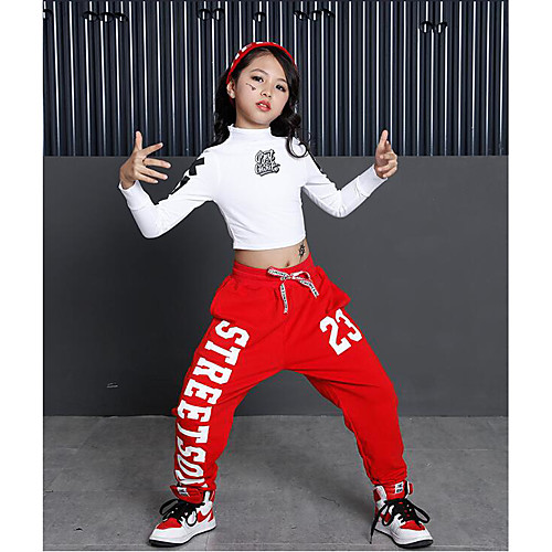 

Kids Girl Jazz Dancing Party Costume Costumes Elastane White Black Pants Costume