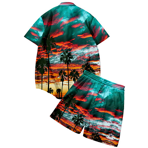 

Men's Shirt Suits 3D Print Scenery Coconut Tree Button-Down 3D Print Short Sleeve Street Tops Fashion Classic Breathable Comfortable Rainbow