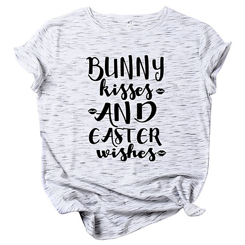 

Women's T shirt Letter Print Round Neck Tops Cotton Basic Basic Top White Black Red