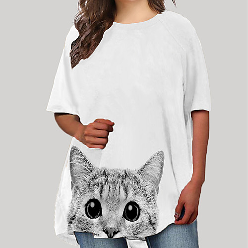 

Women's Plus Size Dresses T Shirt Dress Tee Dress Short Mini Dress Half Sleeve Cat Graphic Animal Print Basic Spring & Summer Blushing Pink Khaki Gray XL XXL 3XL 4XL 5XL / Going out