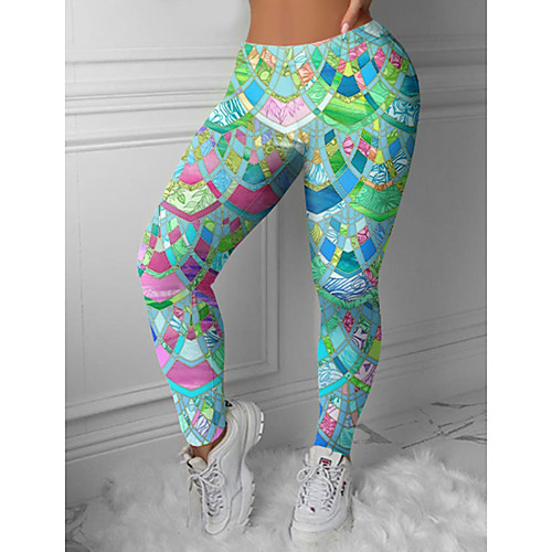 

Women's Stylish Novelty Comfort Leisure Sports Weekend Leggings Pants Color Block Geometry Ankle-Length Sporty Elastic Waist Print Green