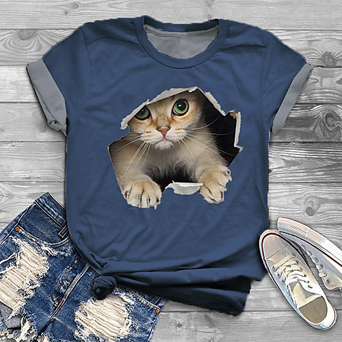 

Women's Plus Size Print Cat Graphic 3D T shirt Large Size Round Neck Short Sleeve Basic Tops Big Size