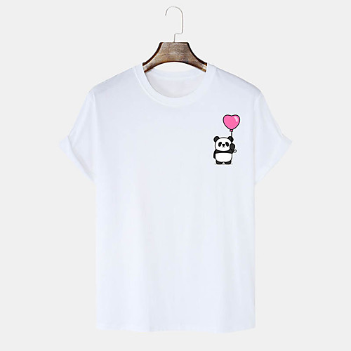 

Men's T shirt Hot Stamping Cartoon Graphic Prints Panda Print Short Sleeve Daily Tops 100% Cotton Basic Casual White Black Blushing Pink