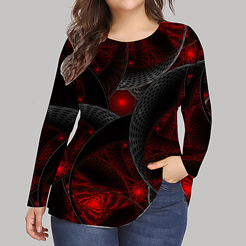 

Women's Plus Size Print Graphic Optical Illusion T shirt Large Size Round Neck Long Sleeve Tops Big Size