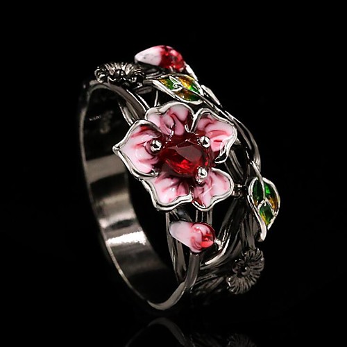 

Ring AAA Cubic Zirconia Fancy Black Brass Floral Theme Roses Flower Gothic European Sweet 1pc 6 7 8 9 10 / Women's