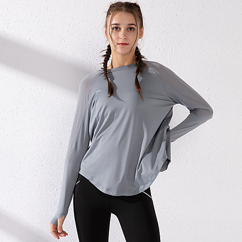 

Women's Long Sleeve Running Shirt Thumbhole Tee Tshirt Top Athletic Athleisure Elastane Breathable Quick Dry Moisture Wicking Yoga Fitness Gym Workout Running Training Sportswear Solid Colored Normal