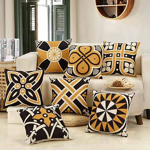 

1 Pc Geometric Cushion Cover Double Side Print 45x45cm Linen for Sofa Bedroom