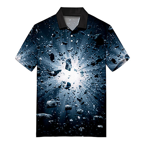 

Men's Polo 3D Print Optical Illusion Meteorite Button-Down Print Short Sleeve Casual Tops Casual Fashion Soft Breathable Black