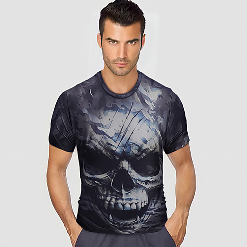 

Men's T shirt Graphic Skull Short Sleeve Daily Tops Basic Dark Gray