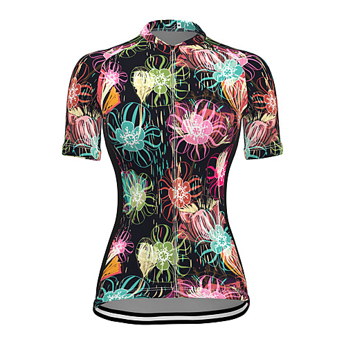 

21Grams Women's Short Sleeve Cycling Jersey Spandex Black Floral Botanical Bike Top Mountain Bike MTB Road Bike Cycling Breathable Sports Clothing Apparel / Stretchy / Athleisure