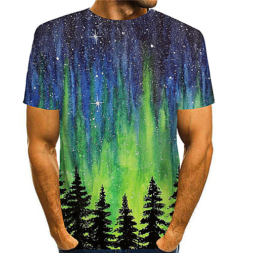 

Men's T shirt 3D Print Graphic Prints Landscape 3D Print Short Sleeve Daily Tops Basic Casual Green