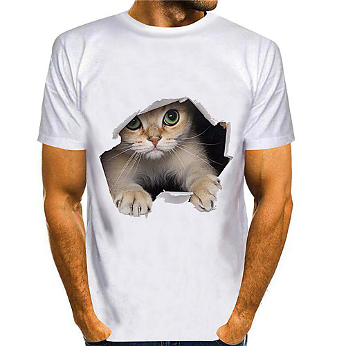 

Men's T shirt 3D Print Cat Graphic Prints Animal 3D Print Short Sleeve Daily Tops Basic Casual White Blue Purple