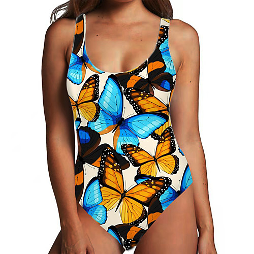 

Women's One Piece Monokini Swimsuit Tummy Control Print Color Block Animal Blue Swimwear Bodysuit Strap Bathing Suits New Fashion Sexy