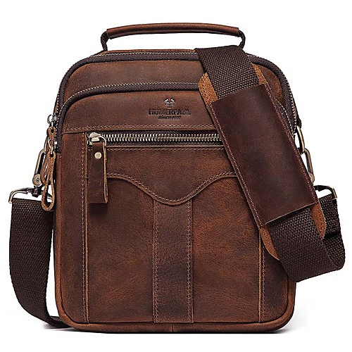 

Men's Bags Nappa Leather Cowhide Crossbody Bag Zipper Daily Handbags Coffee