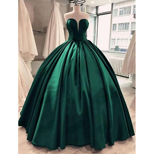 

Ball Gown Minimalist Sexy Quinceanera Prom Dress V Neck Sleeveless Floor Length Satin with Sleek Pleats 2021