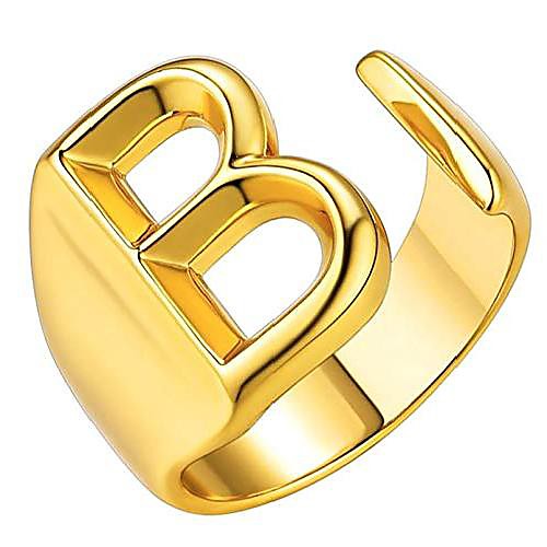 

huasai gold initial ring for men chunky rings gold letter ring adjustable open ring for women (b)
