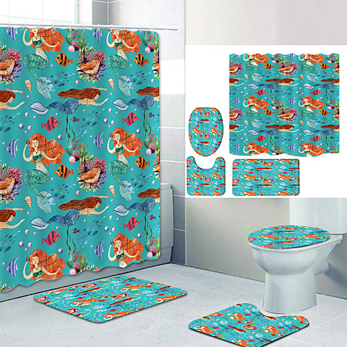 

Bathroom Shower Curtain & Mat Set Modern Polyester New Design