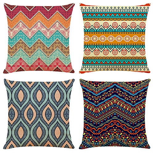 

4 pcs Linen Pillow Cover, Geometric Simple Boho Square Traditional Classic