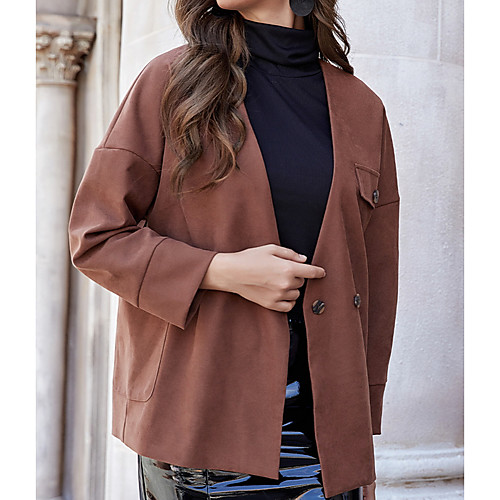 

Women's Solid Colored Spring & Fall Jacket Regular Daily Long Sleeve Polyster Coat Tops Camel