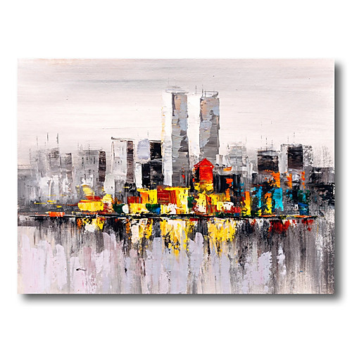 

Stretched Oil Painting Hand Painted Canvas Abstract Comtemporary Modern High Quality Building City Ready to Hang