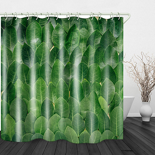 

Fresh Green Leaves Print Waterproof Fabric Shower Curtain for Bathroom Home Decor Covered Bathtub Curtains Liner Includes with Hooks