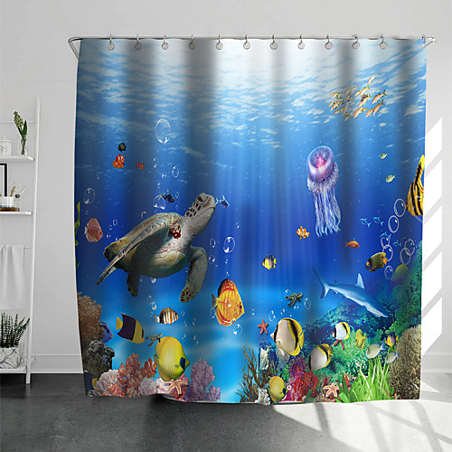 

Shower Curtains with Hooks Rustic Underwater World Scenery Polyester Novelty Fabric Waterproof Shower Curtain for Bathroom