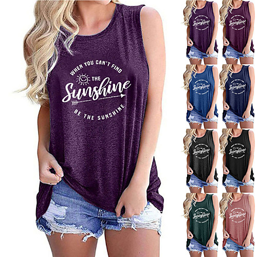 

Women's Tank Top Tee / T-shirt Pure Color Crew Neck Cotton Letter Printed Sport Athleisure Top Sleeveless Breathable Soft Comfortable Everyday Use Street Casual Daily Outdoor